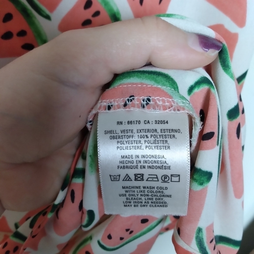 Anthropologie Maeve Picnic Days Watermelon Print Cap Sleeve Blouse Size 0 - Picture 8 of 9